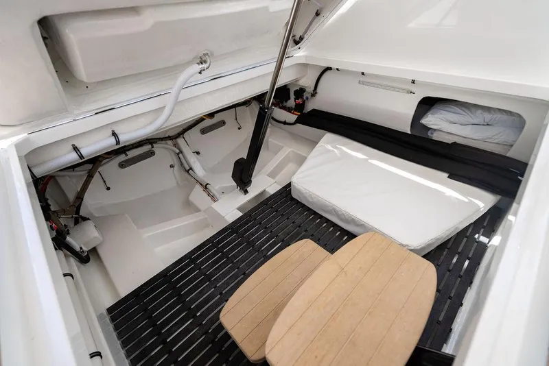 Slide: The Image of Interior of 2024 MJM 4 yacht with seating and storage area. - 49