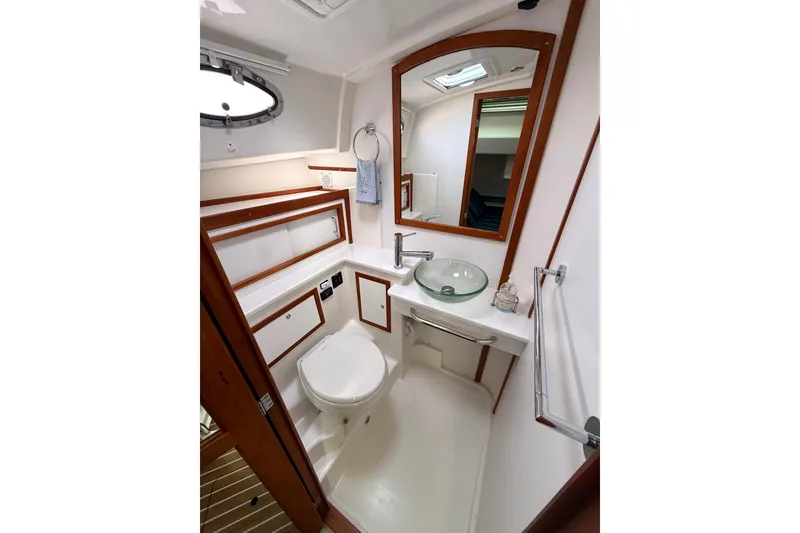 Slide: The Image of Luxurious bathroom in 2018 Back Cove 41 yacht with modern fixtures and elegant design. - 22