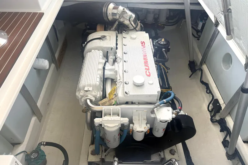 Slide: The Image of Engine compartment of a 2018 Back Cove 41 boat with Cummins engine. - 28