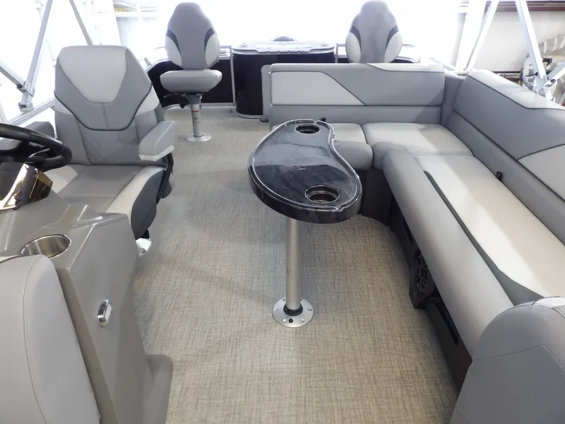 Slide: The Image of Interior of 2026 Avalon Venture 85 Rear Fish with gray seating. - 23