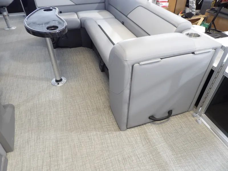 Slide: The Image of Interior of 2026 Avalon Venture 85 Rear Fish with gray seating. - 7
