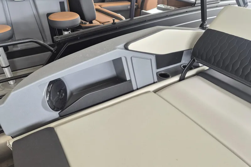 Slide: The Image of Interior of 2026 Sylvan R-22 LZ DH boat with seating and speaker system. - 12
