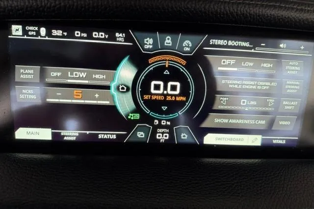 Slide: The Image of Dashboard display of a 2020 Nautique Super Air Nautique G25 boat, showing speed and settings. - 8