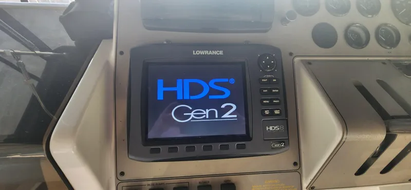 Slide: The Image of Lowrance HDS Gen2 display on 1996 Carver 400 Cockpit Motor Yacht dashboard. - 9