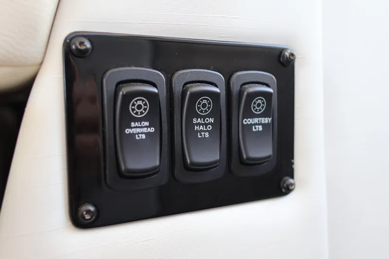 Slide: The Image of Interior of 2021 Regal 42 XO yacht featuring modern bathroom and sleek cabinetry. - 59