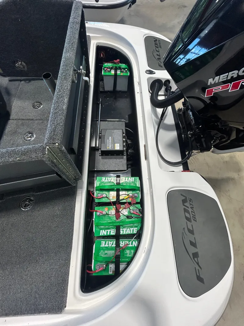 Slide: The Image of Falcon F215 boat with Mercury ProXS engine and batteries. - 14