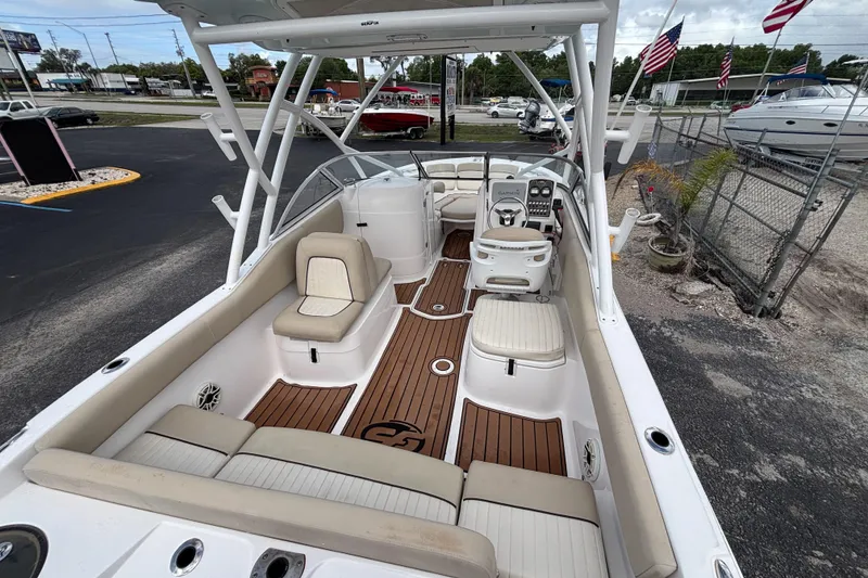 Slide: The Image of 2019 Sea Fox 226 Traveler boat interior with seating and steering console. - 18