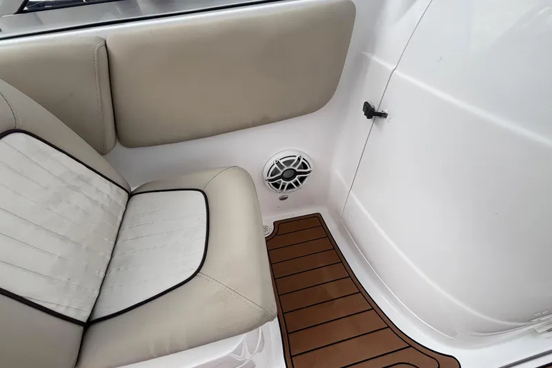 Slide: The Image of 2019 Sea Fox 226 Traveler interior with beige seating and teak-style flooring. - 39