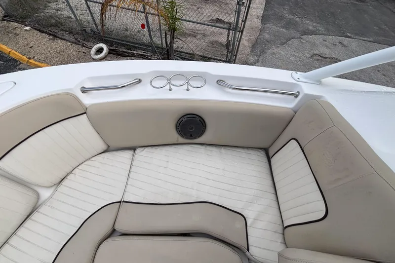 Slide: The Image of Interior seating of a 2019 Sea Fox 226 Traveler boat with cup holders and speaker. - 44