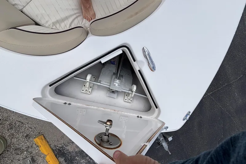 Slide: The Image of Open anchor compartment on a 2019 Sea Fox 226 Traveler boat. - 46
