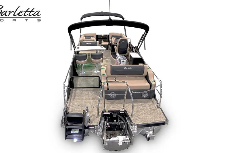 Slide: The Image of 2026 Barletta C24UE pontoon boat with spacious seating and modern design. - 3