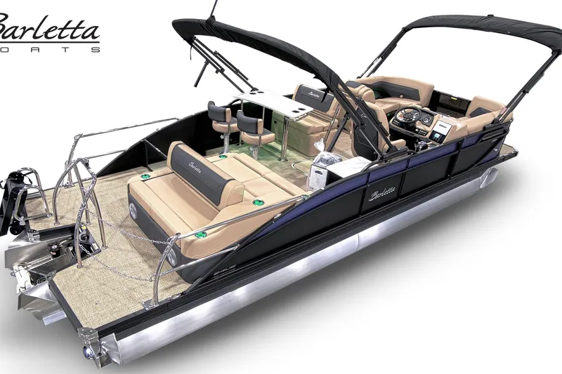 Slide: The Image of 2026 Barletta C24UE pontoon boat with luxurious seating and modern design. - 4