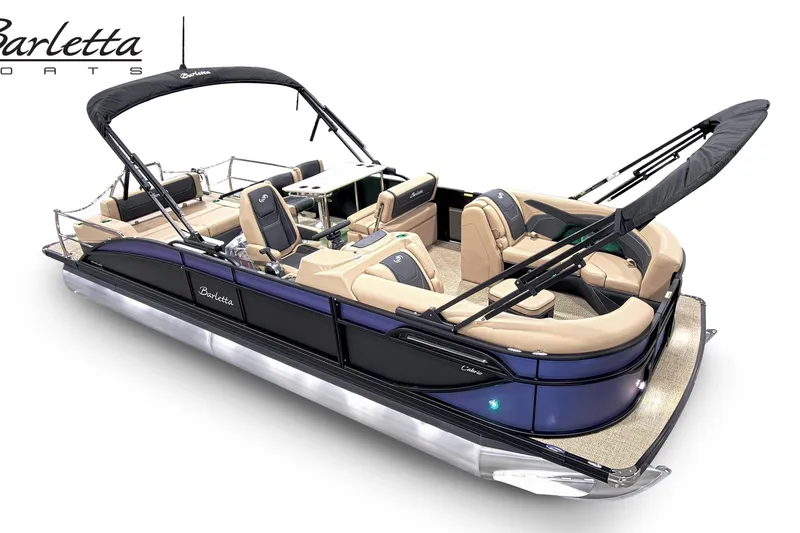 Slide: The Image of 2026 Barletta C24UE pontoon boat with luxurious seating and sleek design. - 6