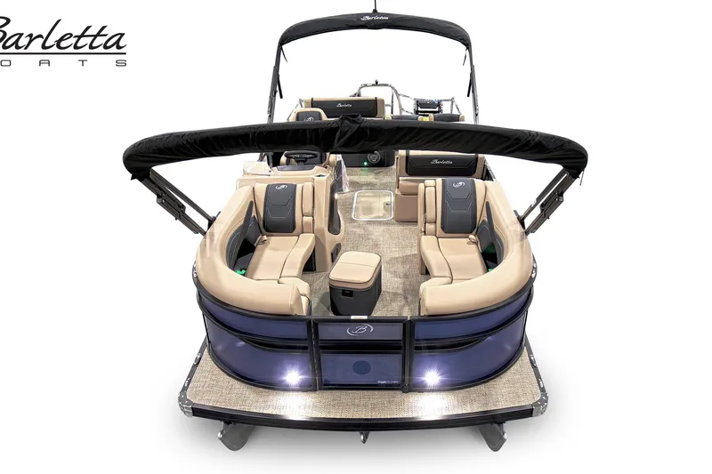 Slide: The Image of 2026 Barletta C24UE pontoon boat with luxurious seating and sleek design. - 7