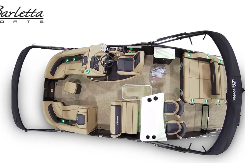 Slide: The Image of 2026 Barletta C24UE pontoon boat interior with luxurious seating and modern amenities. - 8