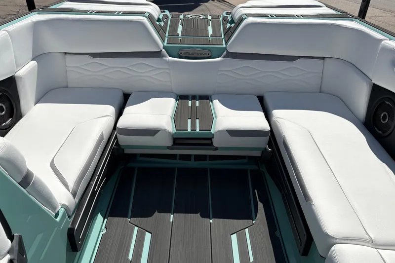 Slide: The Image of Luxurious interior of 2026 Supra SA 550 boat with white seating and modern design. - 26