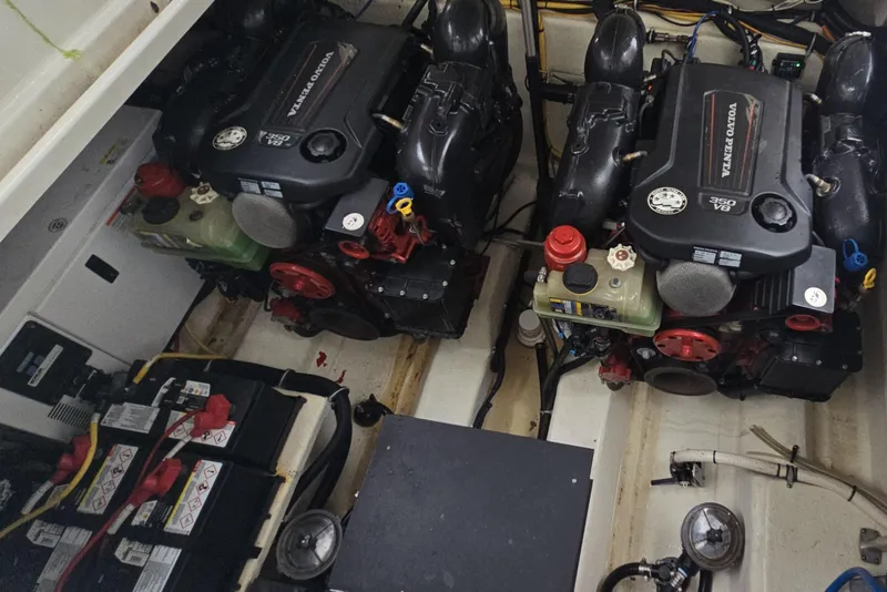 Slide: The Image of Engine room of a 2017 Monterey 355 Sport Yacht with dual Volvo Penta V8 engines. - 15