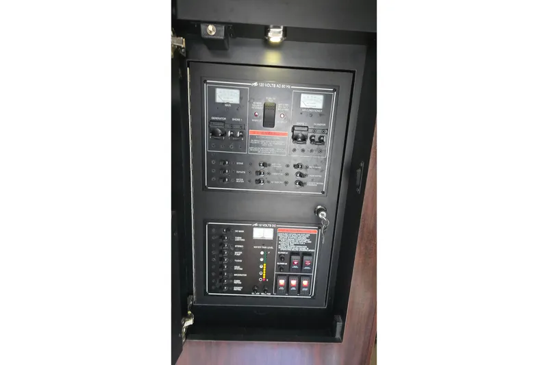 Slide: The Image of Electrical control panel on a 2017 Monterey 355 Sport Yacht. - 17