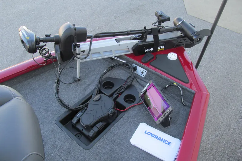 Slide: The Image of 2024 Tracker Pro Team 190 TX boat with Minn Kota trolling motor and Lowrance fish finder. - 10