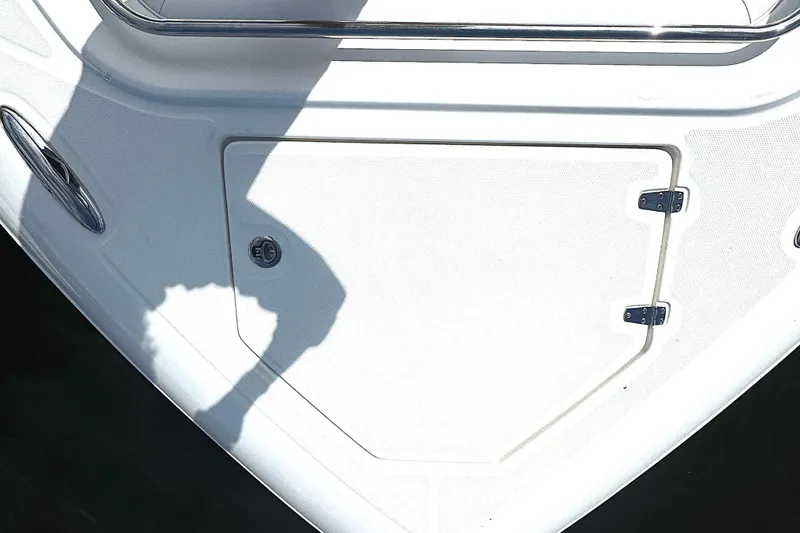 Slide: The Image of 2014 Boston Whaler 350 Outrage deck hatch with stainless steel fittings. - 18