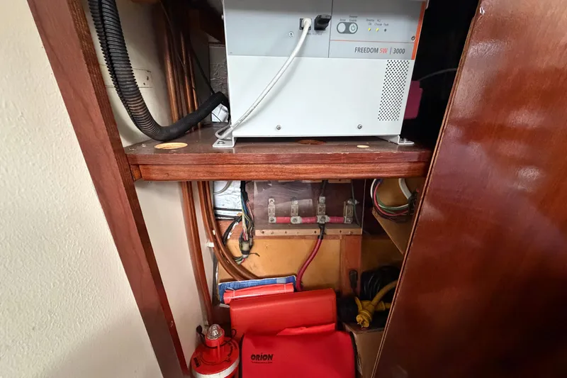 Slide: The Image of Electrical system inside 2011 Custom Build 50' Ketch, featuring Freedom SW 3000 inverter. - 36