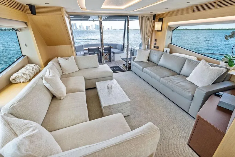Slide: The Image of Luxurious interior of 2018 Sunseeker 75 Sport Yacht with elegant seating and ocean view. - 40