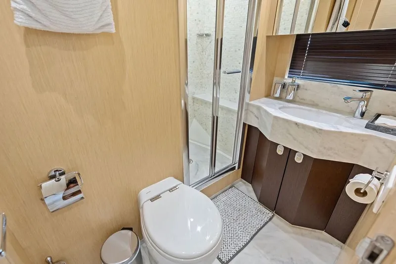 Slide: The Image of Luxurious bathroom in 2018 Sunseeker 75 Sport Yacht with modern fixtures and elegant design. - 52