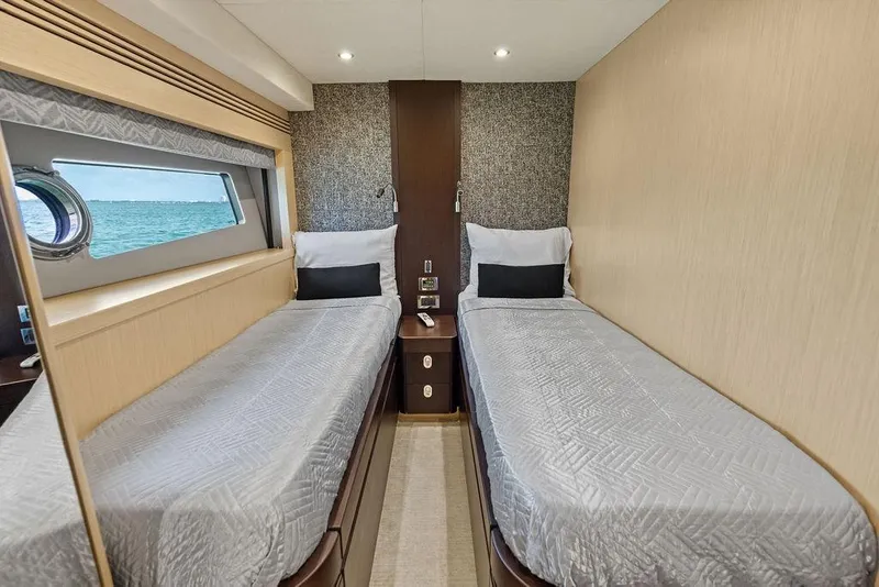 Slide: The Image of Luxurious twin cabin interior of 2018 Sunseeker 75 Sport Yacht with ocean view. - 54