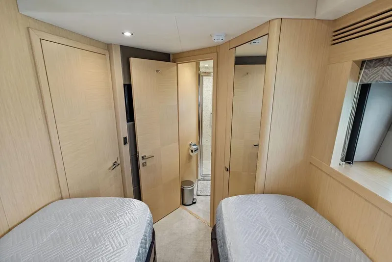 Slide: The Image of Interior cabin of 2018 Sunseeker 75 Sport Yacht with twin beds and modern design. - 55