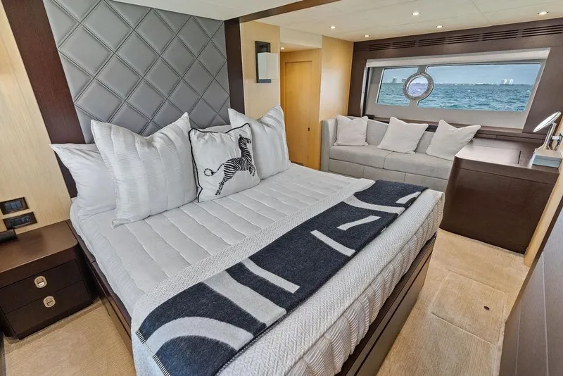 Slide: The Image of Luxurious bedroom interior of 2018 Sunseeker 75 Sport Yacht with ocean view. - 59