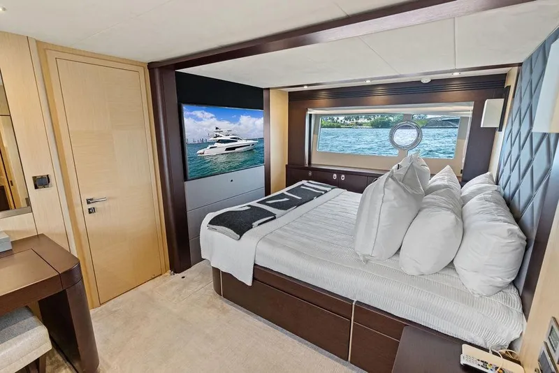 Slide: The Image of Luxurious bedroom interior of 2018 Sunseeker 75 Sport Yacht with ocean view. - 61