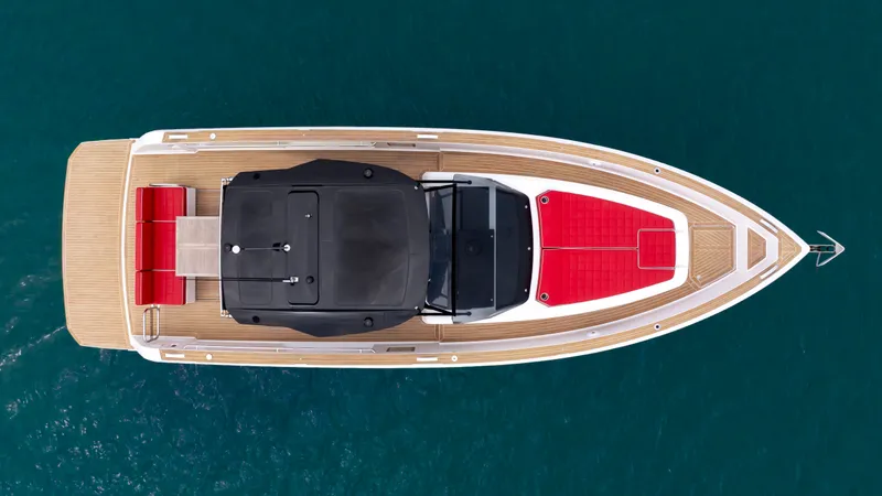 Slide: The Image of Aerial view of 2023 Pardo Yachts 38 on open water. - 13