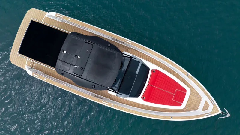 Slide: The Image of Aerial view of 2023 Pardo Yachts 38 on the water. - 2