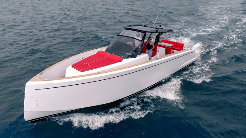 Slide: The Image of 2023 Pardo Yachts 38 cruising on open sea, stylish design. - 22