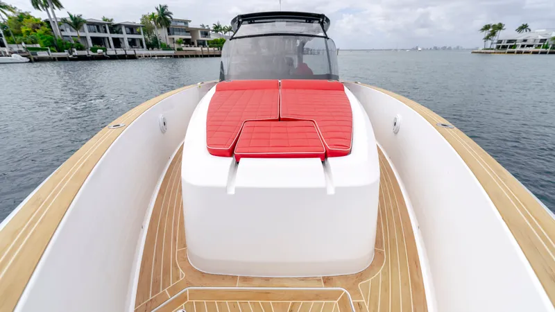 Slide: The Image of 2023 Pardo Yachts 38 with red seating on deck. - 35
