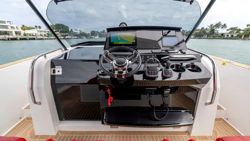 Slide: The Image of 2023 Pardo Yachts 38 cockpit with modern steering and electronics. - 43