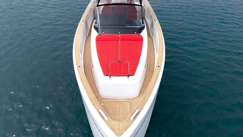 Slide: The Image of 2023 Pardo Yachts 38 with red deck on the water. - 6