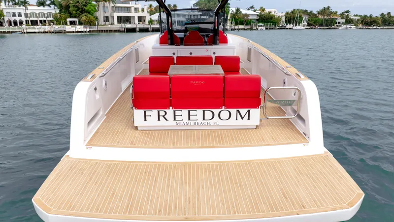 Slide: The Image of 2023 Pardo Yachts 38 with red interior, Miami Beach. - 7
