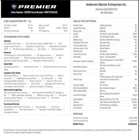 Slide: The Image of Premier 230 Sunsation RF-CL PTX Tri-Toon Includes 200hp an 2026 - 8