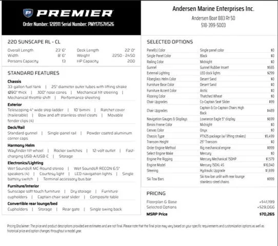 Slide: The Image of Premier 220 Sunscape RL-CL PTX Tri-Toon 150hp w/Trailer 2026 - 6