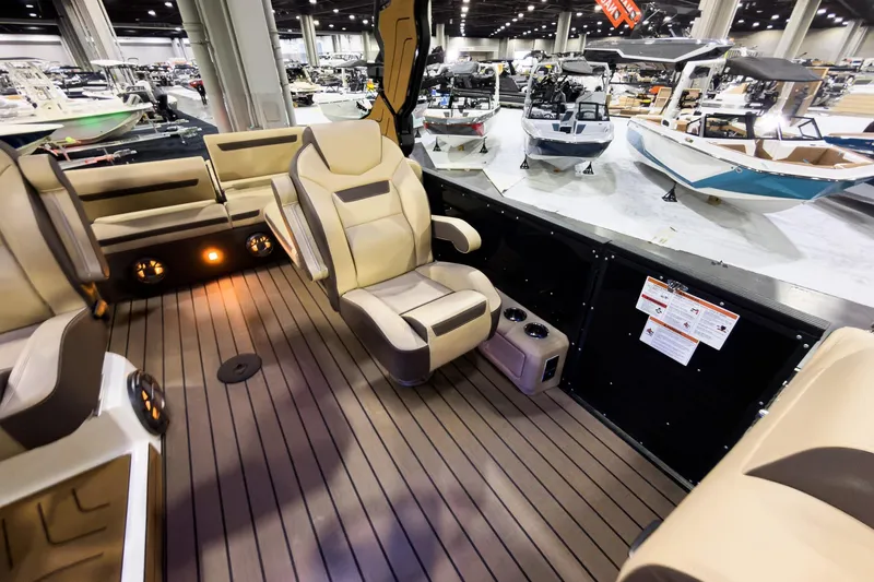Slide: The Image of Luxurious interior of 2026 Montara Surf Boss EVO boat at a showroom display. - 26