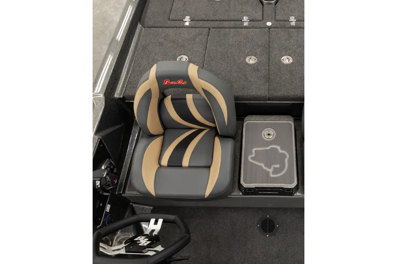 Slide: The Image of 2027 Bass Cat Pantera boat interior with stylish seat and storage compartment. - 7