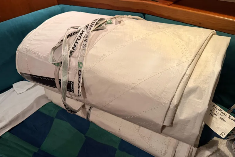 Slide: The Image of Rolled sail with Quantum branding on a Tartan 3500 yacht, 2000 model. - 17