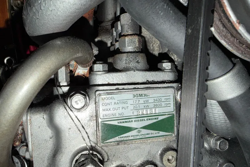 Slide: The Image of Close-up of a Yanmar diesel engine in a 2000 Tartan 3500 sailboat. - 23