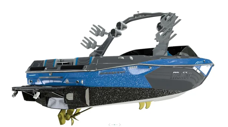 Slide: The Image of 2024 Malibu Wakesetter 23 LSV boat in blue and black. - 3