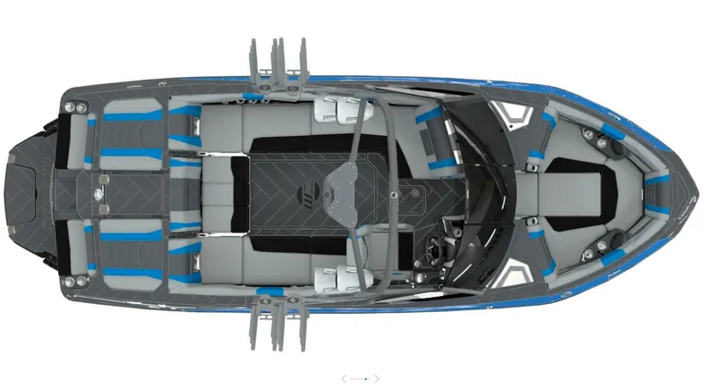 Slide: The Image of Top view of 2024 Malibu Wakesetter 23 LSV boat, gray and blue. - 5