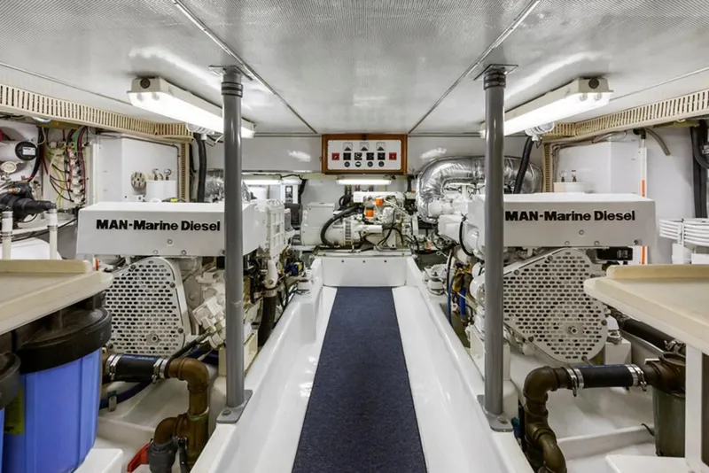 Slide: The Image of Engine room of 1983 Elliott Yacht Fisher with MAN Marine Diesel engines. - 17