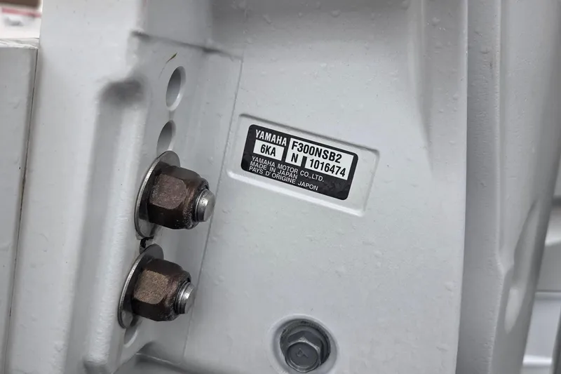 Slide: The Image of Close-up of Yamaha engine label on 2023 Robalo R317 Dual Console boat. - 8