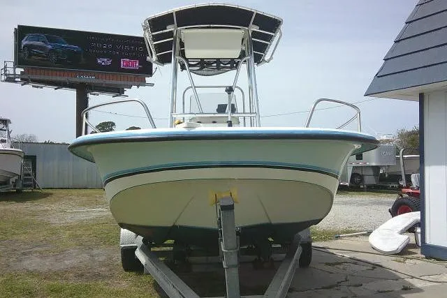 Slide: The Image of 2009 Carolina Skiff 198 DLV Elite boat on trailer, front view. - 3