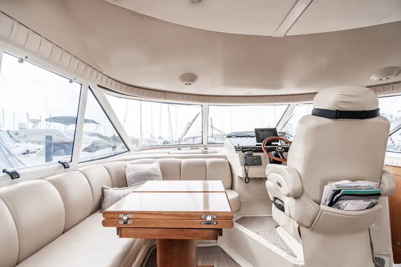 Slide: The Image of Interior of a 2001 Cruisers Yachts 5000 Sedan Sport with leather seating. - 11